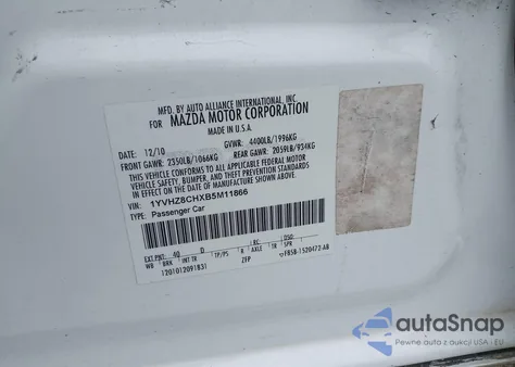 2011 Mazda Mazda6 I Grand Touring из США, поврежденный, VIN 1YVHZ8CHXB5M11866